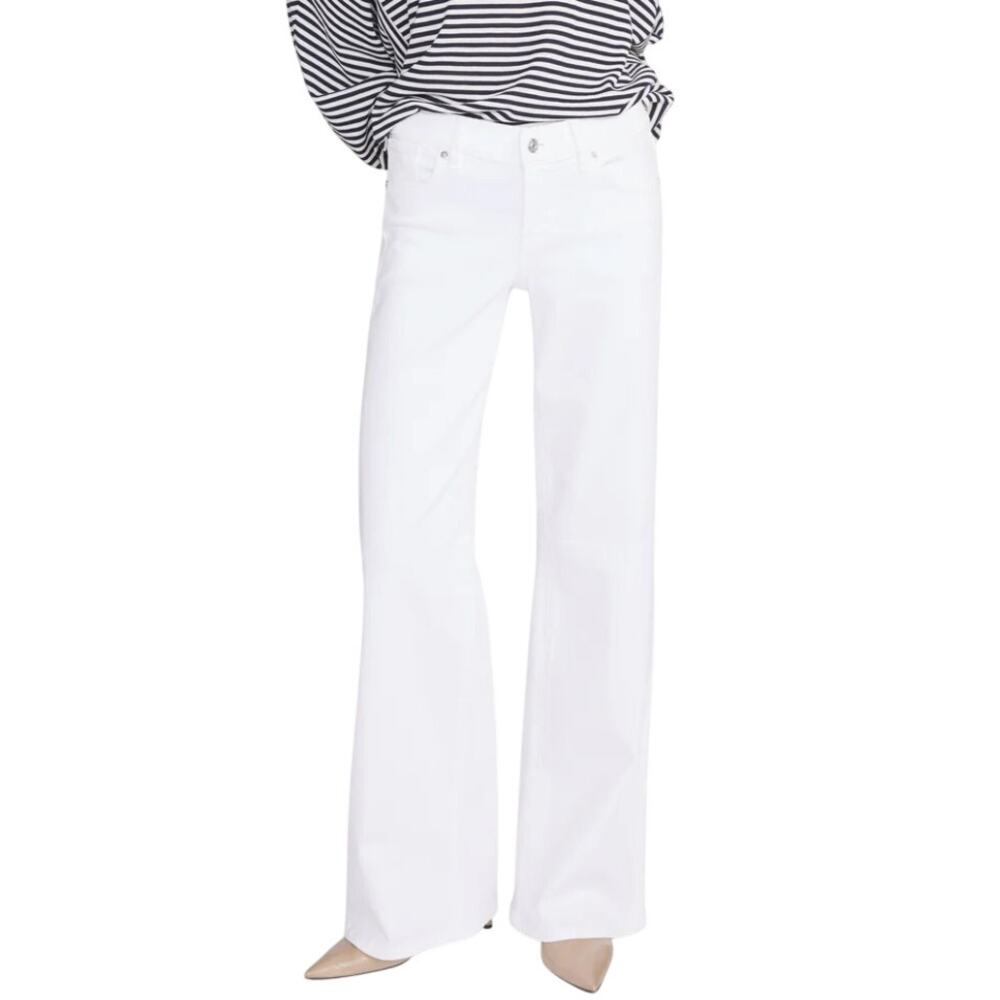 FRAME Le Slim Palazzo White Stretch Cotton Wide Leg Denim Jeans 26